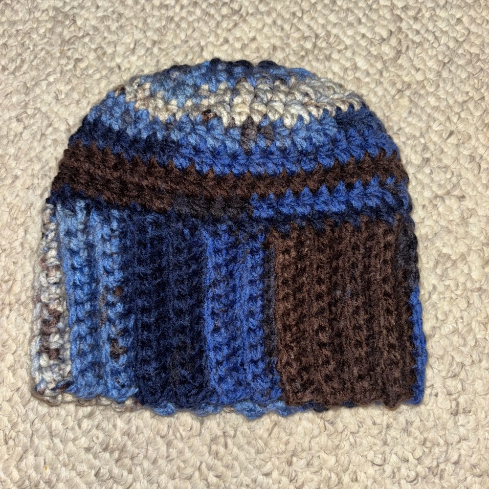 Handmade Blue and Brown Knit Beanie